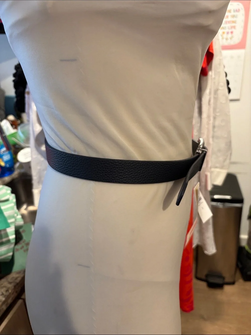 Talbots Black Leather Belt with Twisted Chain Buckle